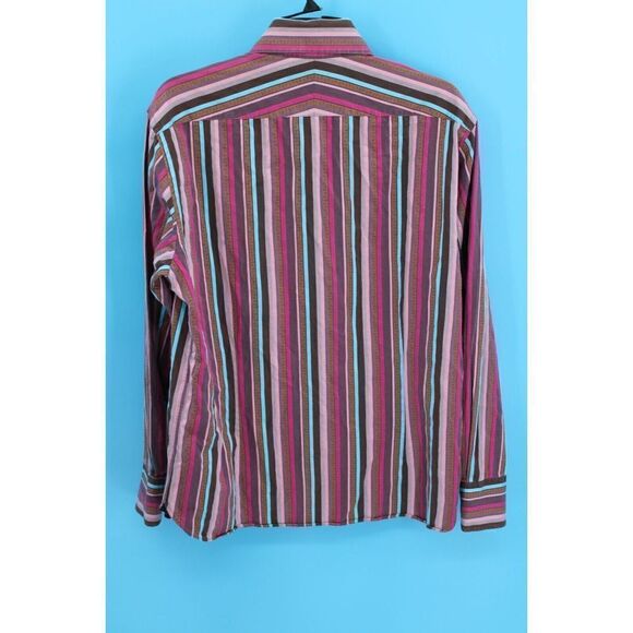 Ted Baker Striped Long Sleeve Cotton Button Shirt, Size 4 Large PINK BROWN BLUE - Picture 5 of 7